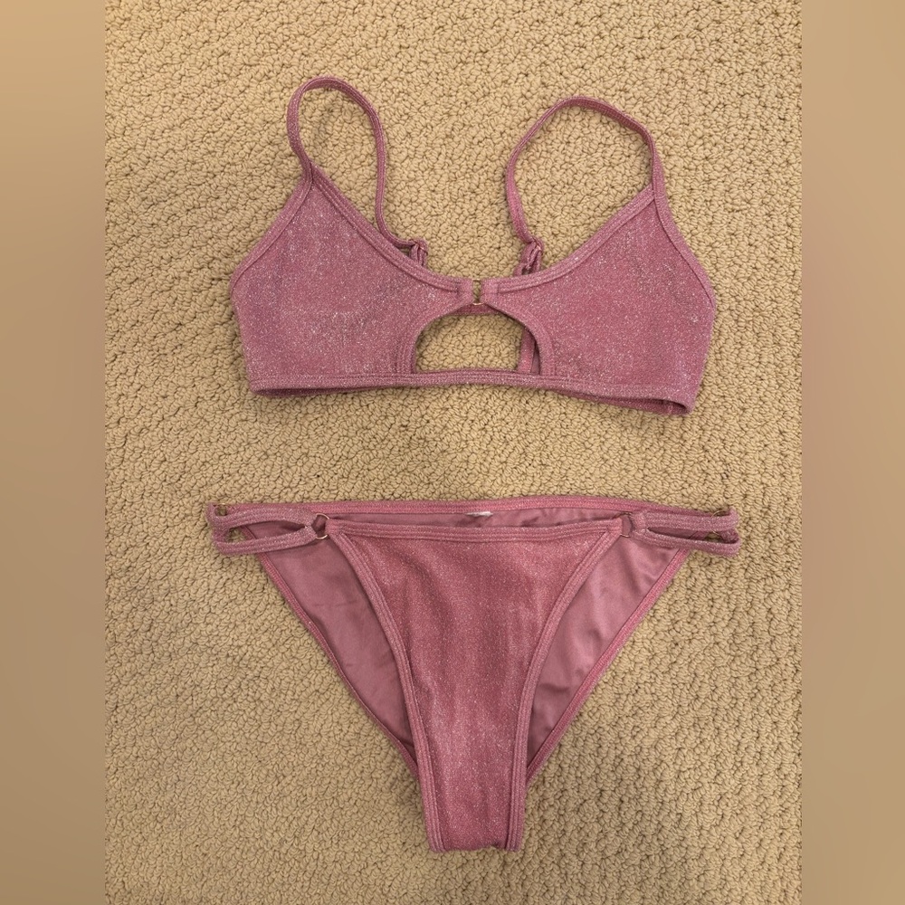 LOUNGE swimwear pink glitter bikini set